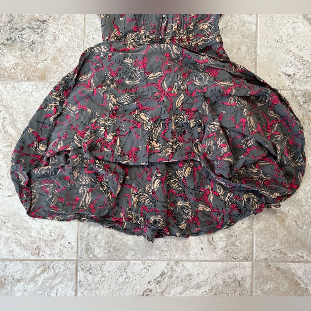 Anthropologie Vtg 2009 Button Front Short Sleeve Silk Dress Belt Pockets Gray, 6 - Picture 9 of 10